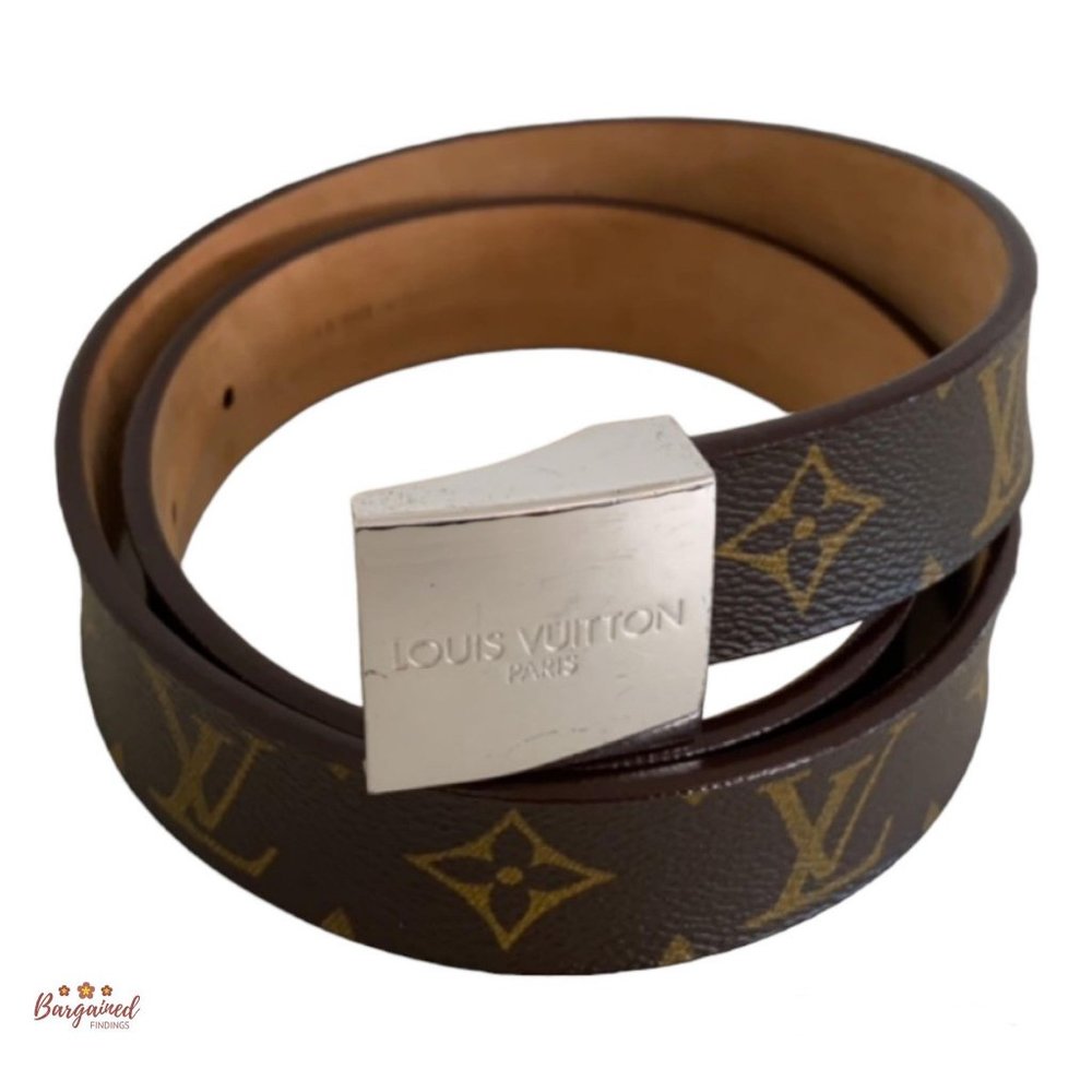 Authentic Louis Vuitton Brown Monogram Canvas Ceinture Silver Buckle Belt 80/32